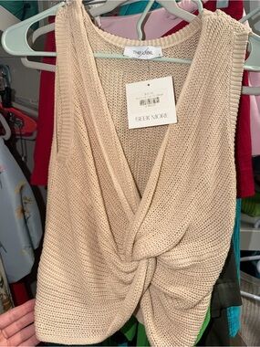 Beige Twist-Knot Knit Tank Sweater
